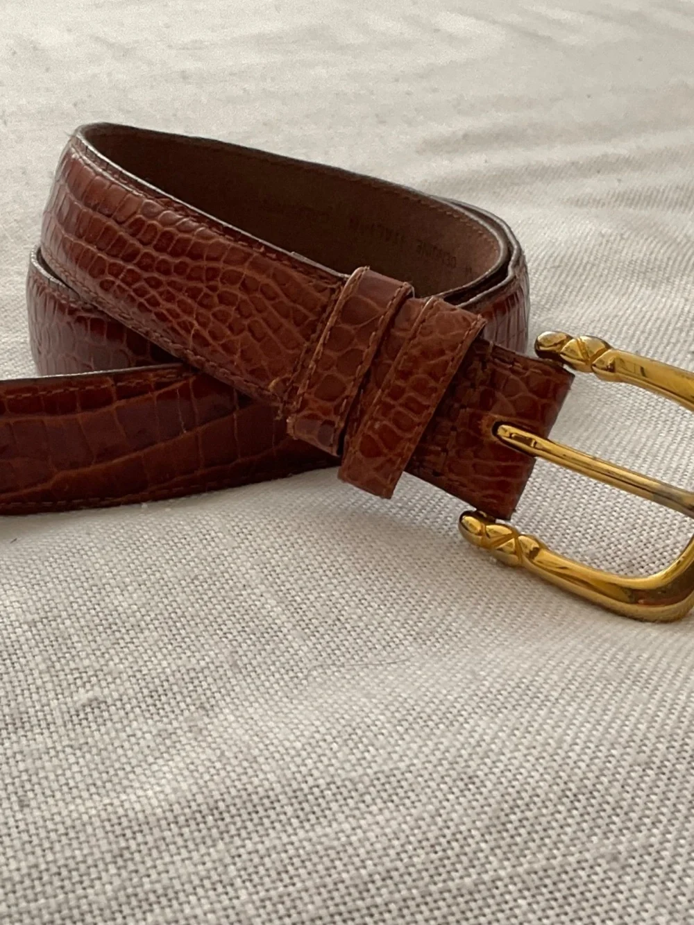 Ritz Brown Croc Embossed Leather Adjustable Belt Size M